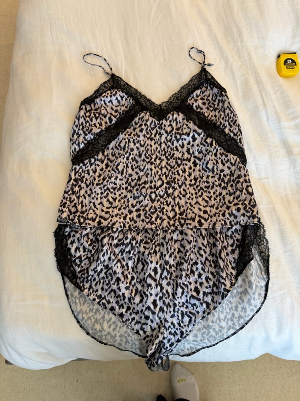 Victoria's Secret Blue and Black Leopard-Print Lace Camisole Set